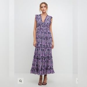 Free the Roses Purple and White Ruffled Maxi Dress
